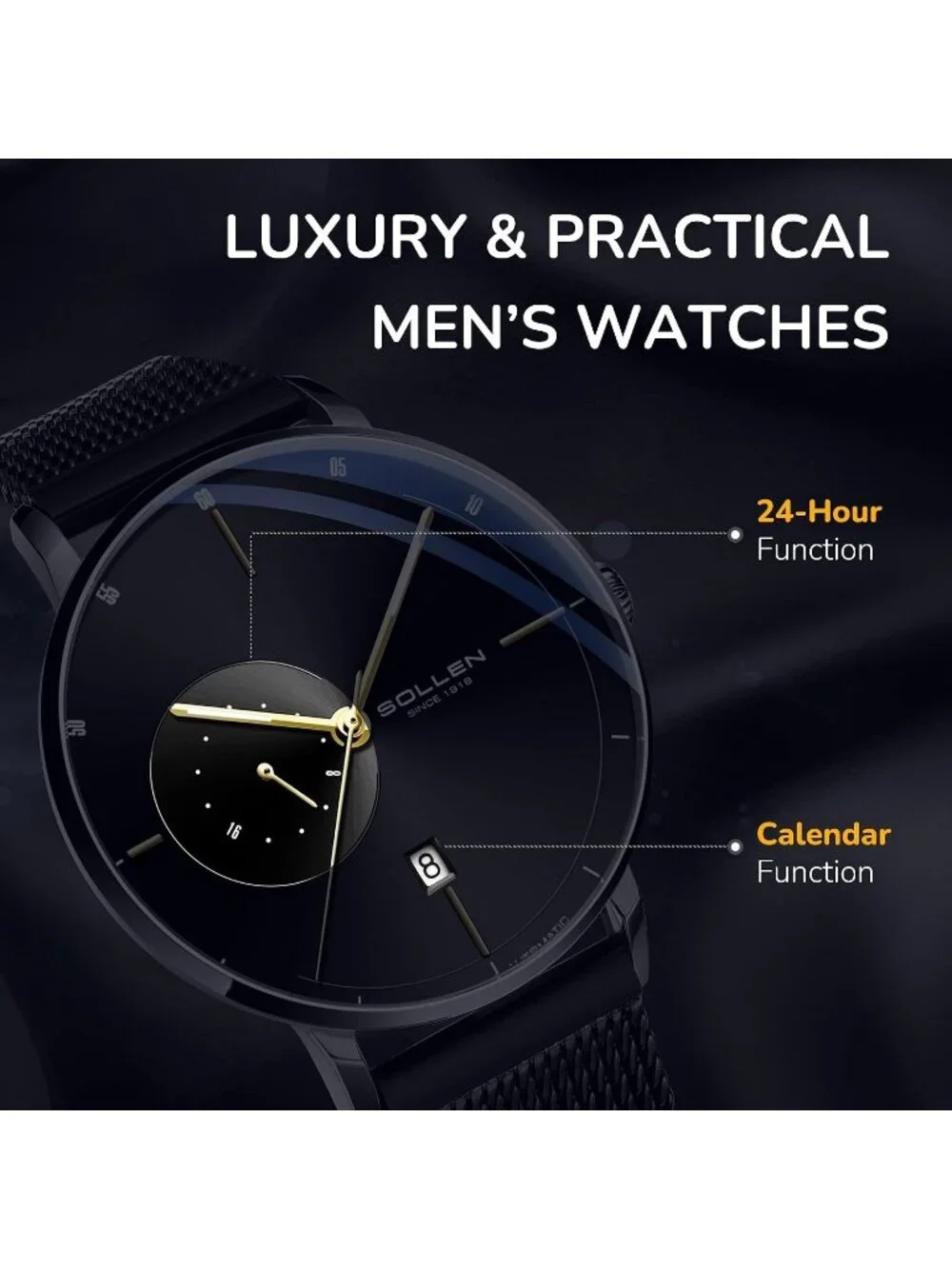 Men's Black Luxury Minimalist Original Mechanical Movement Automatic Wrist Watch